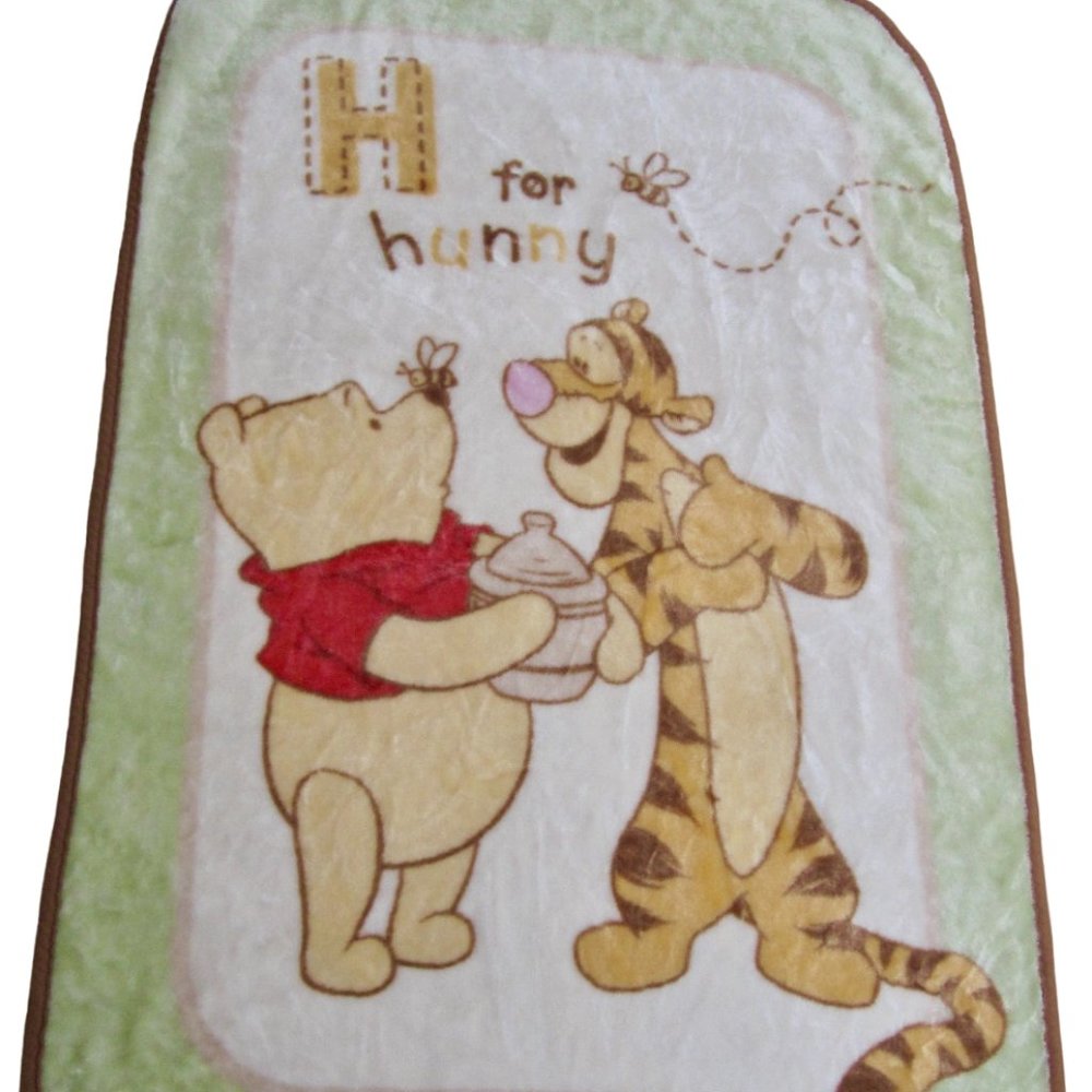 VTG Winnie the Pooh Baby Crib Blanket Plush Velour H is for Hunny Tigger Disney